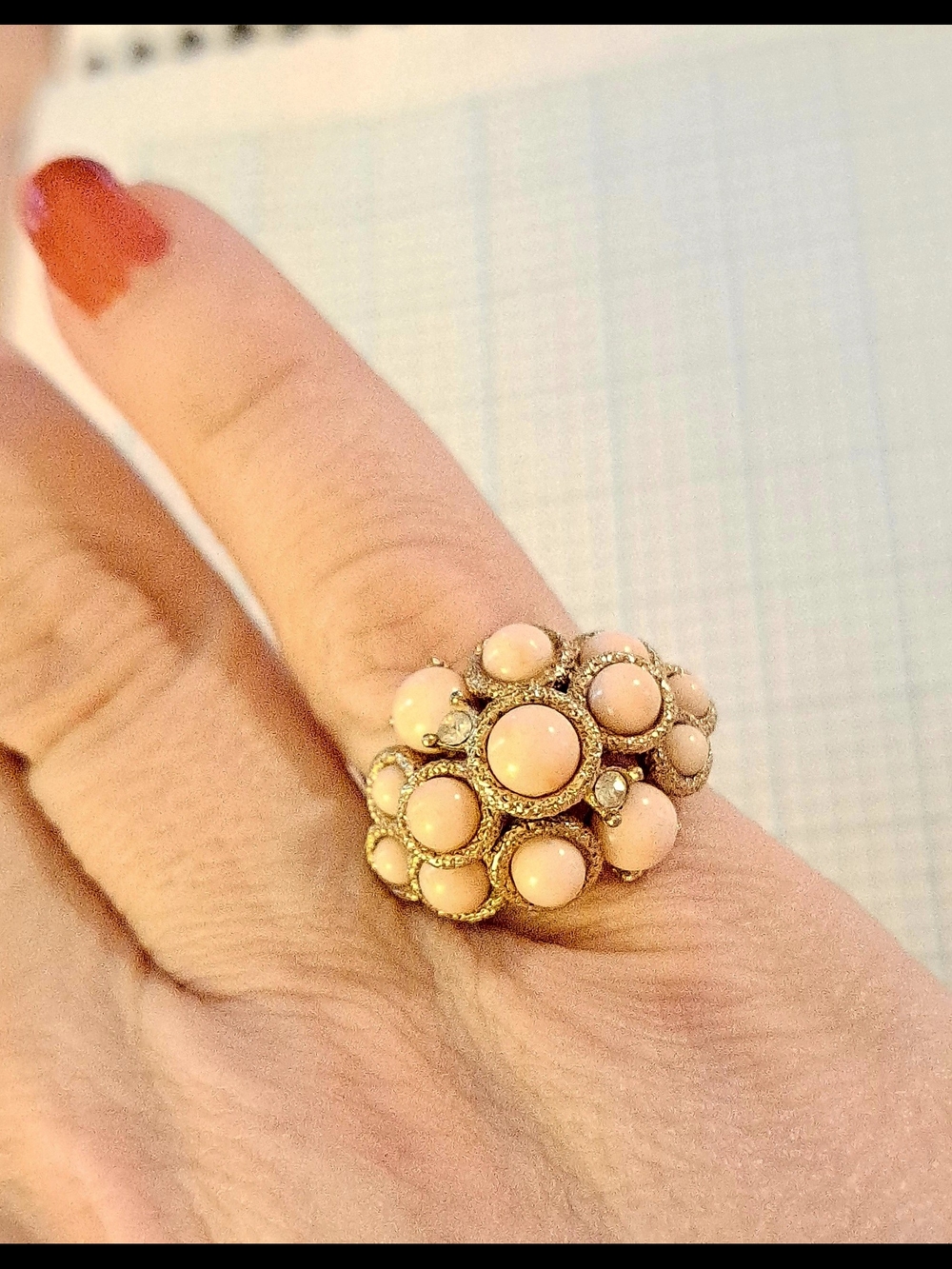 Avon Gold-Tone Pink Cluster Statement Ring